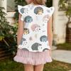 Children's Casual Short-Sleeved Pleated Cute Printed Round-Neck Solid-Color Top