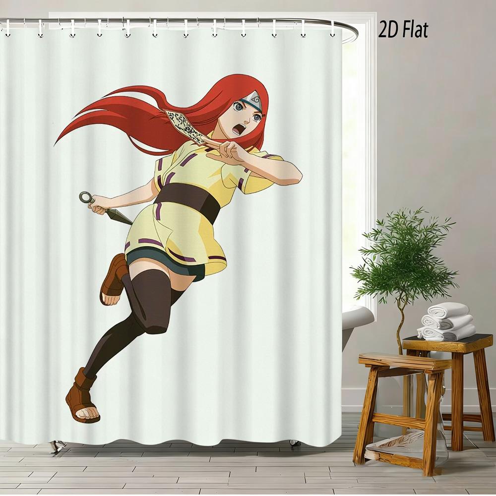 2D Flat Naruto Anime Naruto Uzumaki With Nine-Tails Kurama Print Waterproof Shower Curtain For Bathroom Decor