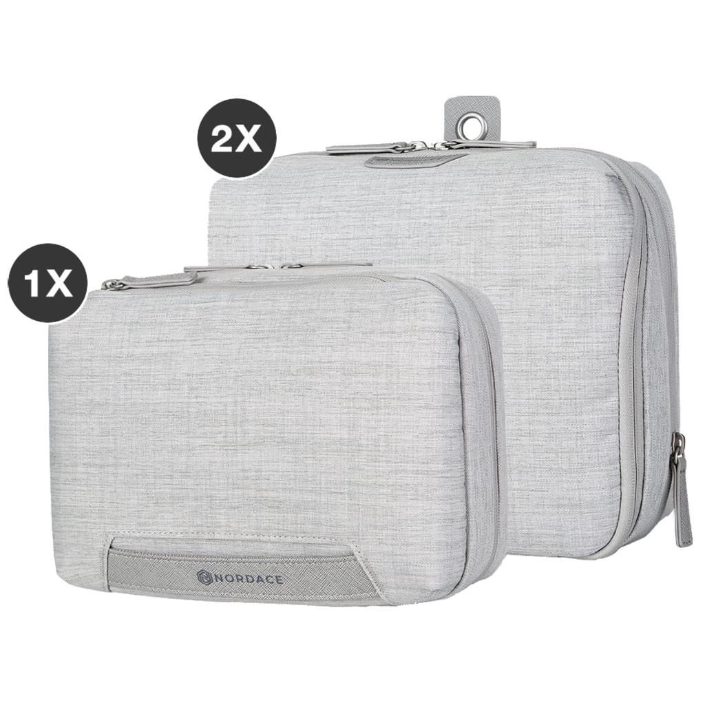 Nordace Travel Packing Organizer Set for Men and Women 2 Packing Cubes 1 Wash Pouch Durable Waterproof - & - & (Light Gray)