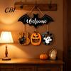Retro Style Seasonal Decor Halloween BOO Door Sign, Wooden Ghost Evil Pumpkin Black Cat Hanging Welcome Festival Plaque Spooky Bat Hanger for