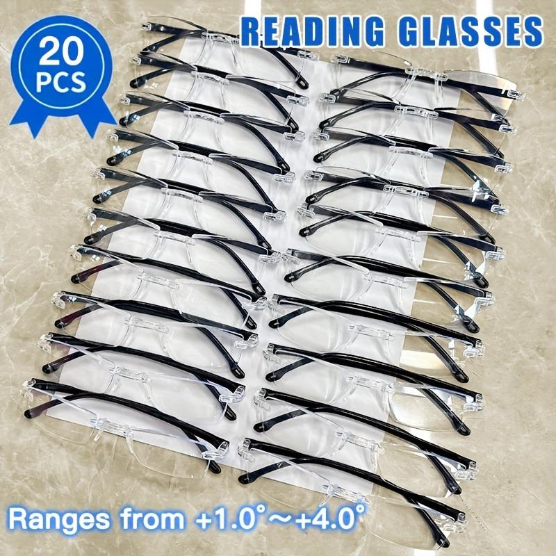 20pcs Women's Frameless Reading Glasses Lightweight Y2K Style Plastic Frames for Digital Screens +1.0~+4.0