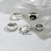 5Pcs/Set Gothic Punk Ring Set Silver Color Star 8-Ball Engraved Chain Open Stackable Rings For Men Women Streetwear Jewelry