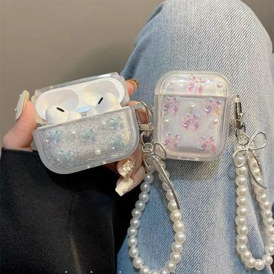 Xiaoqing Fresh Air Earphone Cover Is Suitable For Apple Airpods4 Pearl Chain Airpods3Pro Bow Pendant.