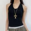 Y2K Punk Gold Rhinestone Cross Necklace, 2024 Sweet & Cool Double Layer Chain