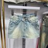 Hellblauer Denim-Rock Rock Damen Sommer Neu Hohe Taille Dünn Retro A-Linie Spice Girl Kurzer Rock Hüftumschließender Hosenrock