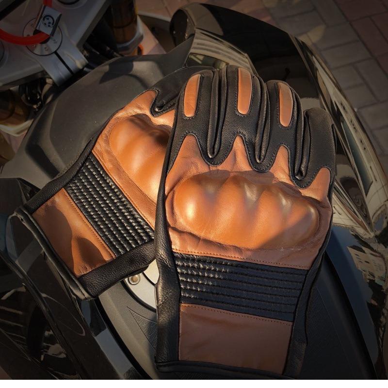 Motorcycle Leather Gloves Men and Women Riding Harley Goat Leather Motorcycle Rider Riding Full Finger Leather Gloves