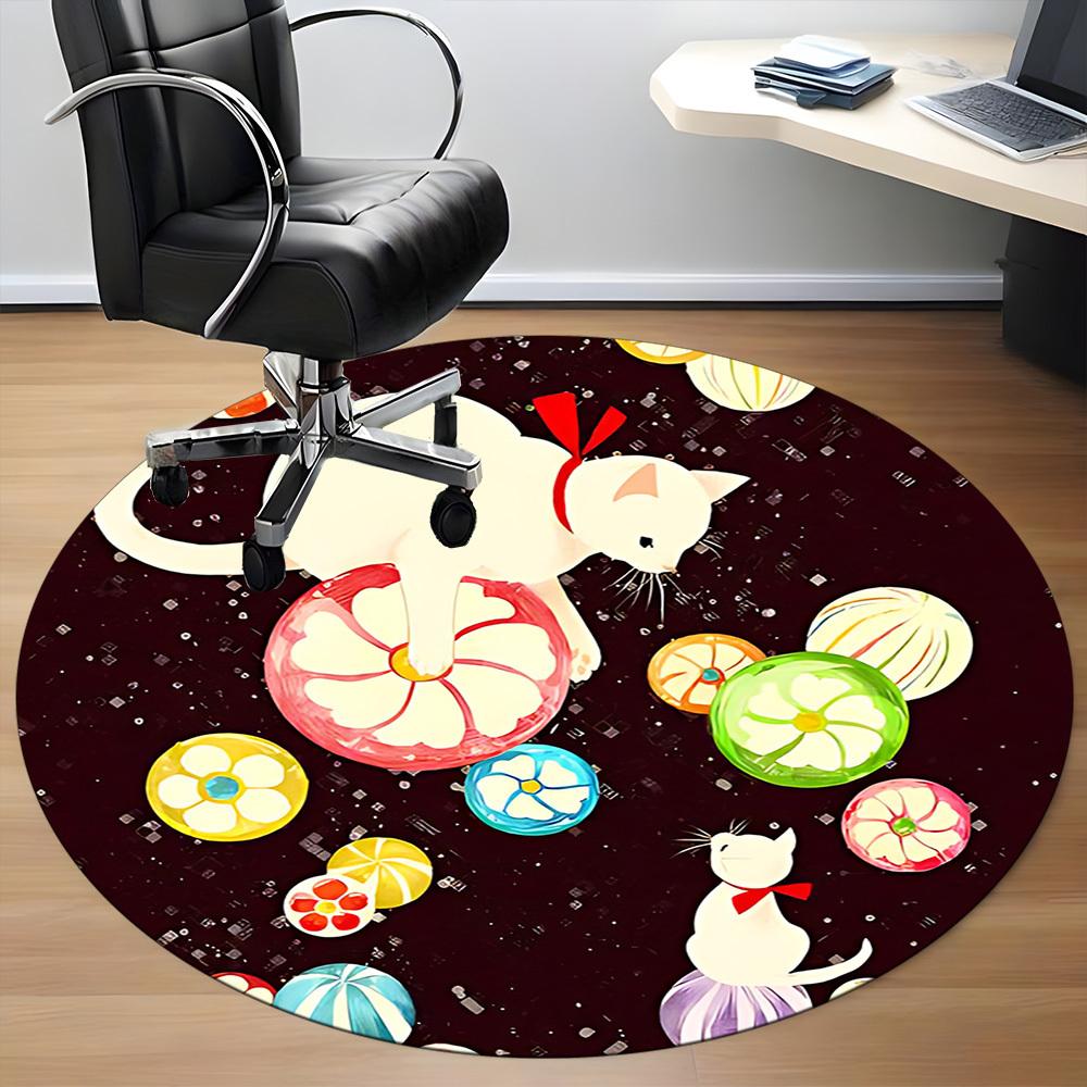 1pc Cats Flowers Office Round Area Rug, Under Office Chairs Bedroom Living Room Home Decor, Room Deco