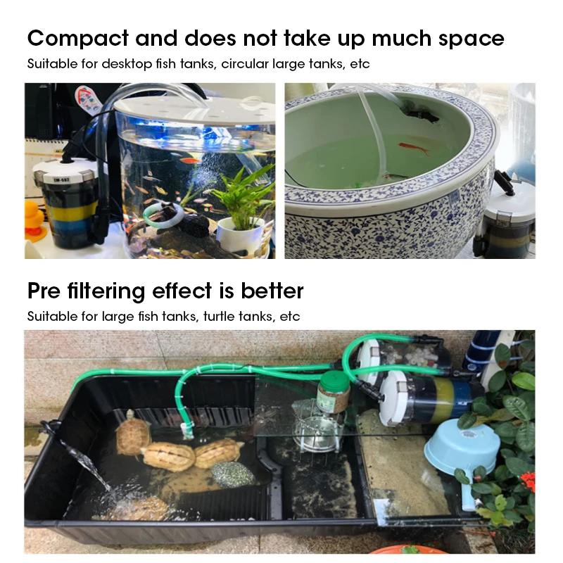 EW-604 External Canister Filter System with Pre-Filter 4Pcs Sponge Cartridges for Aquarium Fish Tank Water Cleaning