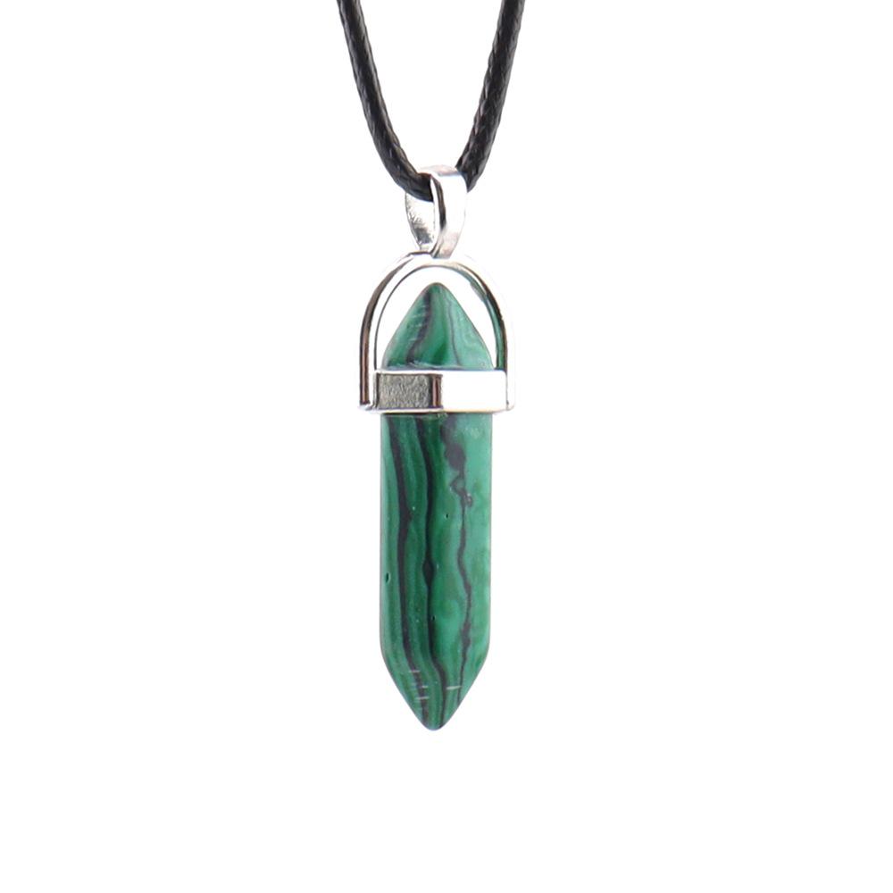 Synthetic Turquoise & Peacock Red Stone Double-Point Hexagon Pendant Necklace