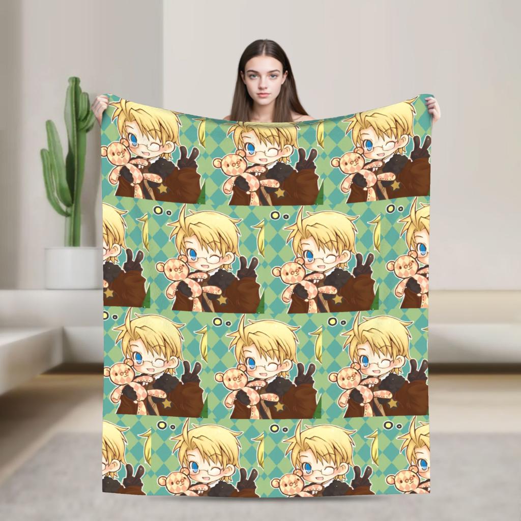 America Hetalia Anime Blankets Flannel Print  Multi-function Warm Throw Blanket for Bedding Car Bedding Throws
