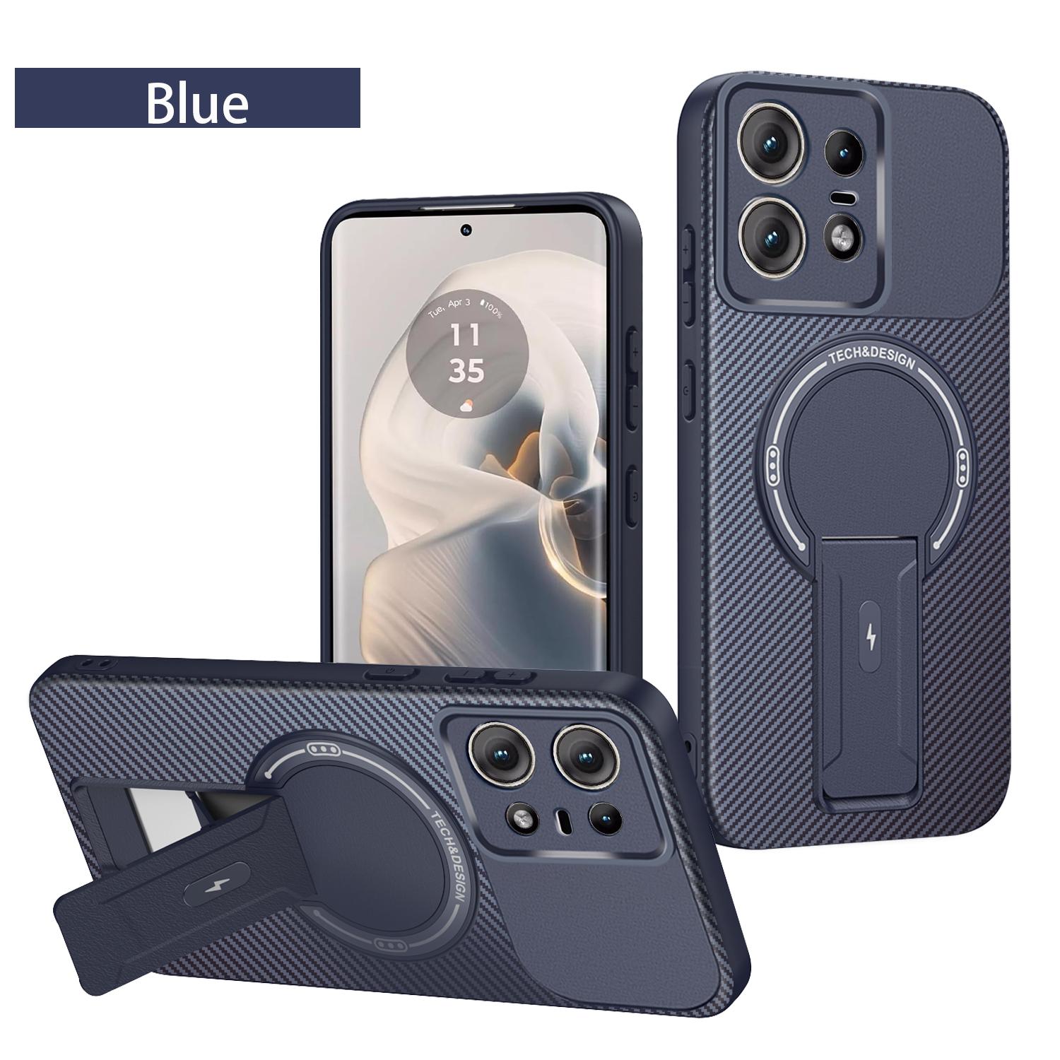 

Foldable Bracket Phone Case for Motorola Edge 50 Pro 50Pro 5G Carbon Fiber Texture Housing Magnetic Wireless Charging Back Cover Motorola Edge 50 Pro синій