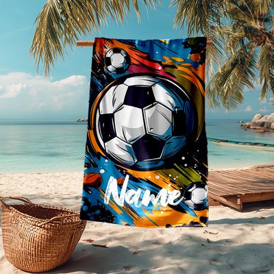 Custom Name Ultra-Soft Beach Towel with Soccer Theme,Ideal for Pool - Camping, Diving - Perfect Travel Essential, Vibrant Beach Towel.