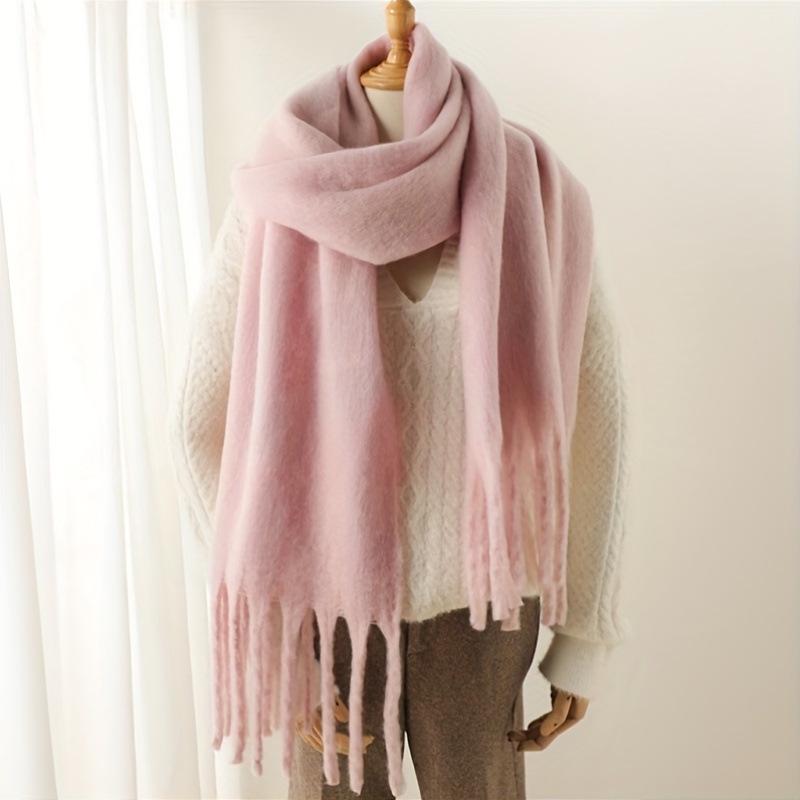 Korean Style Thickened Solid Color Scarf for Women, Autumn/Winter 2025 - Versatile, Warm Shawl for Students