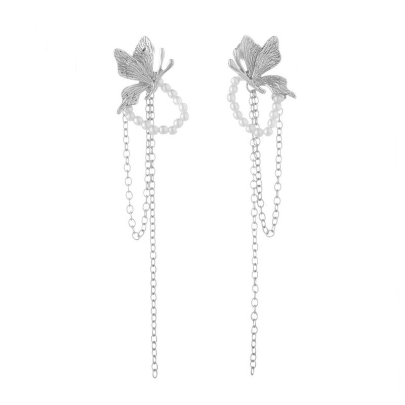 

Elegant Butterfly Jewel Drop Earrings With Silver Posts Alloy Lightweight Design For Sensitive Ears серебряный