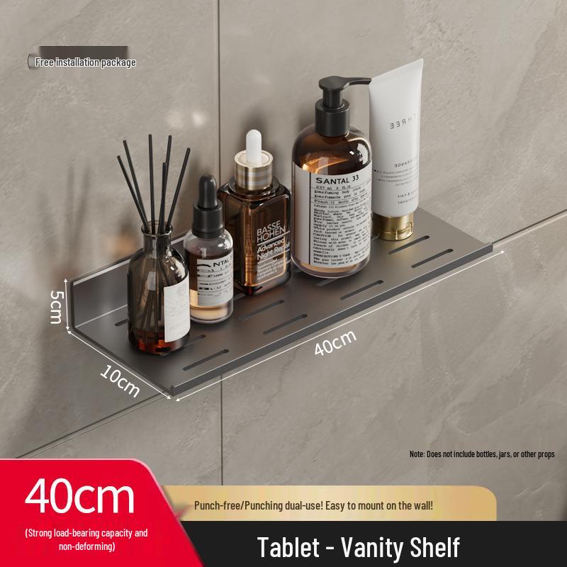 Wall-Mounted No-Drill Bathroom Vanity Shelf with Space for Faucet and Mirror