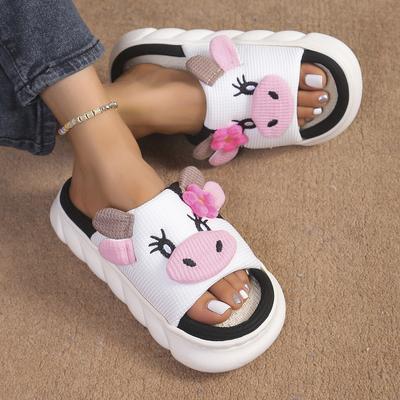 Chinelos plataforma aconchegantes femininos casa fofos desenhos animados sapatos leves meninas moda popular elegante chinelo interno rasteirinhas bico aberto
