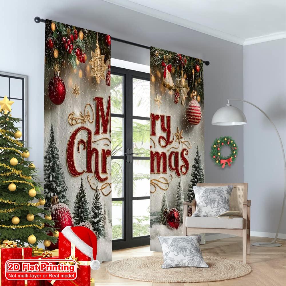 2pcs 2D flat printing Christmas Drapes merry christmas Fabric Without Electricity Party Decorations Perfect for aesthetic room