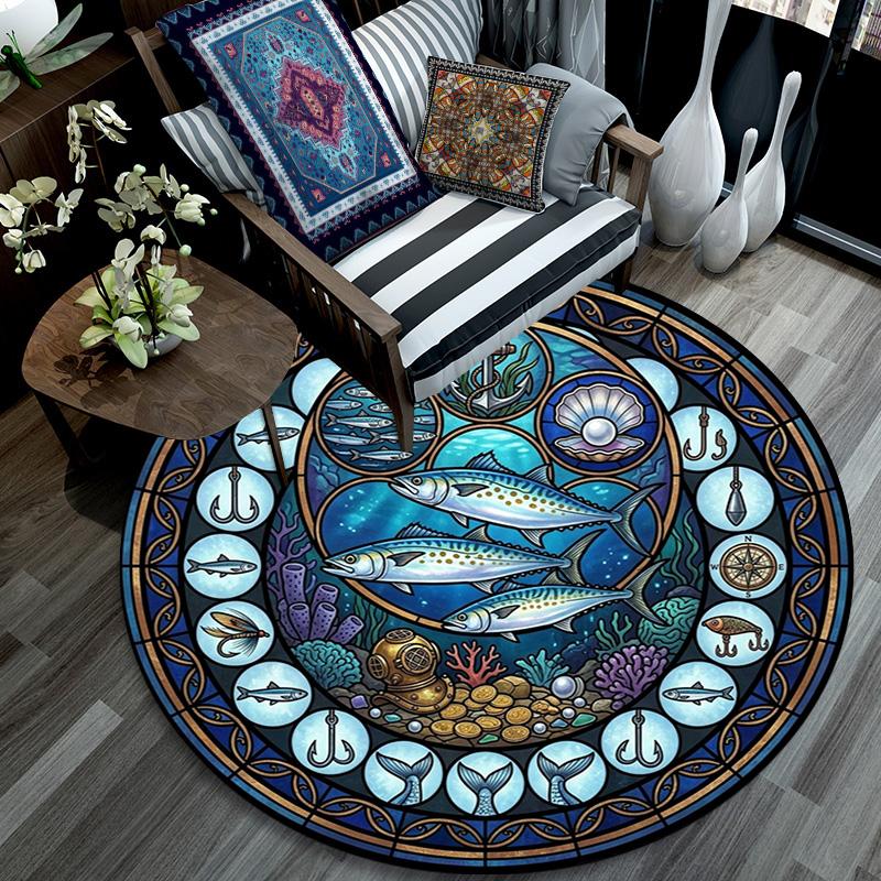 Glass Art Round Area Rug Under Office Chairs Bedroom Living Room Home Decor