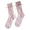 Summer Casual Ballet Style Sock Sweet Solid Color Bandage Cotton Bows Tie Hollows Stocking for Women Girl Summer