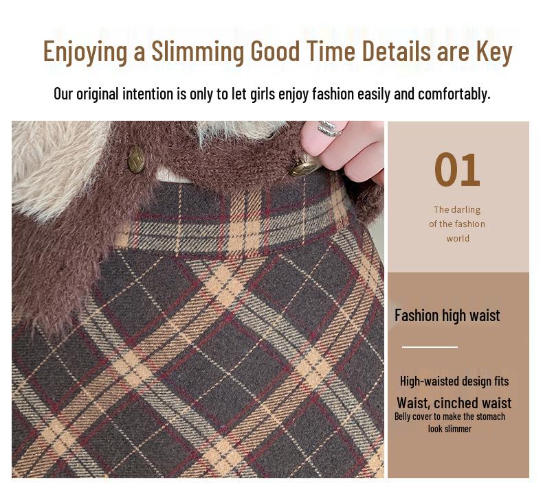 Korean Wool Plaid Midi Skirt: High-Waisted, Plus Size, Slimming A-line - Winter 2026