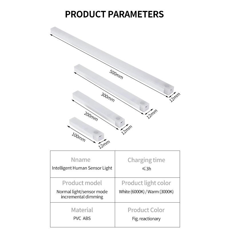 Motion Sensor Light Wireless Rechargeable LED Night Light Closet Cabinet Wardrobe Lamp Kitchen Staircase Backlight 20/50cm