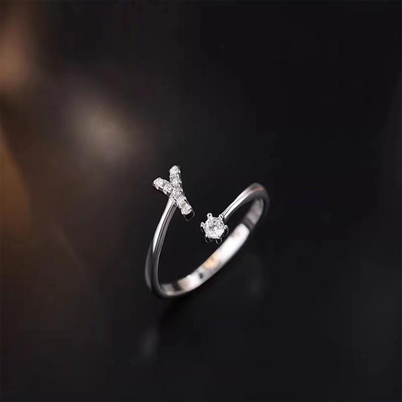 Sterling Adjustable Letter Zircon Ring Women Minimalist Fashion Jewelry Alphabet Initial