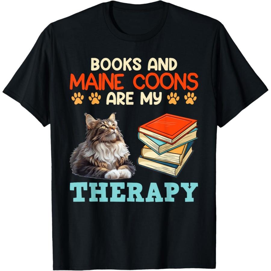 BOOKS AND MAINE COONS ARE MY THERAPY Main Coon T-Shirt XXXXXL чёрный