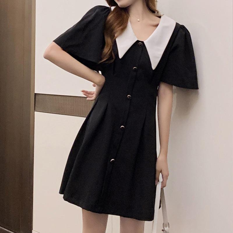 Vestido de verano para mujer, con cuello de muñeca, cintura adelgazante, talla grande, estilo extranjero