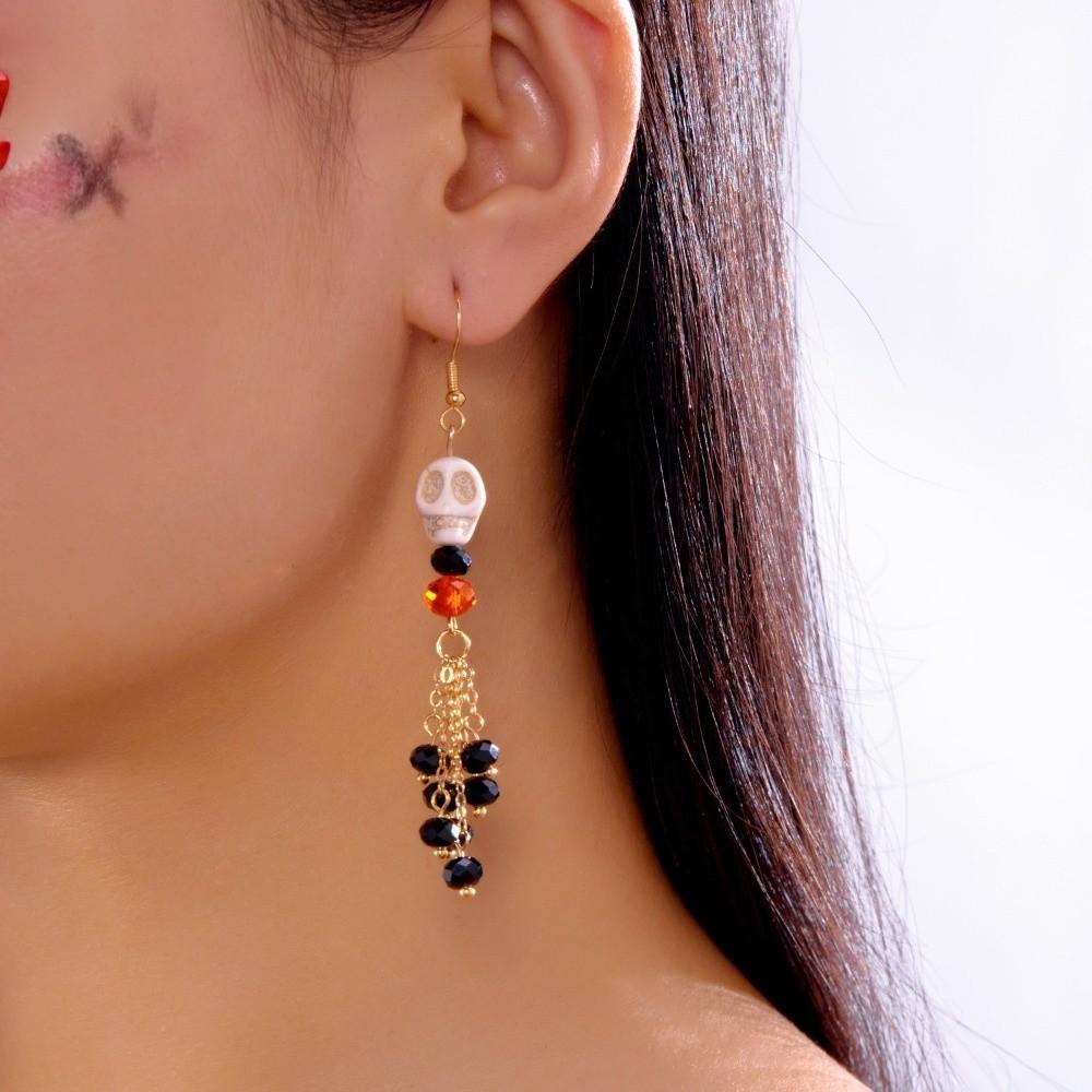 Rice Bead Halloween Earrings Colorful Ear Jewelry Accessories Creative Skull Drop Earring Party