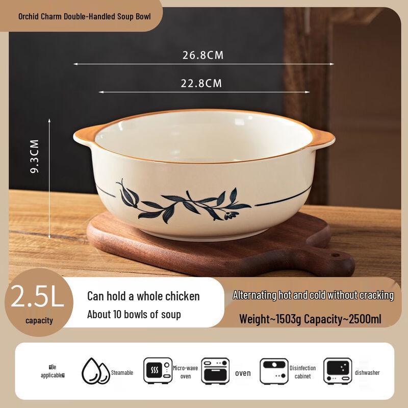 

ZISIZ Ceramic Double-Handle Soup Bowl