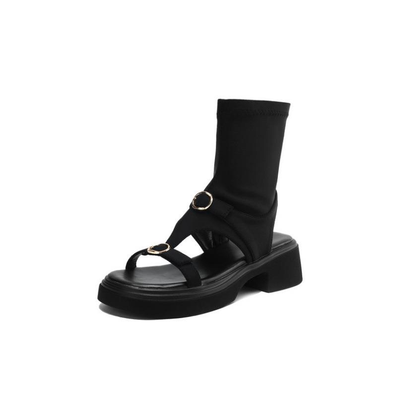 Casual Black Round Head Rubber Soft Sole Platform Sandals New Women's Roman Sandals Side Zipper Size Women's Shoes