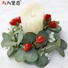 Valentines Day Heart-Shaped Candle Wreath With Eucalyptus Leaves Fabric Floral Decor Wedding Party Home Photography