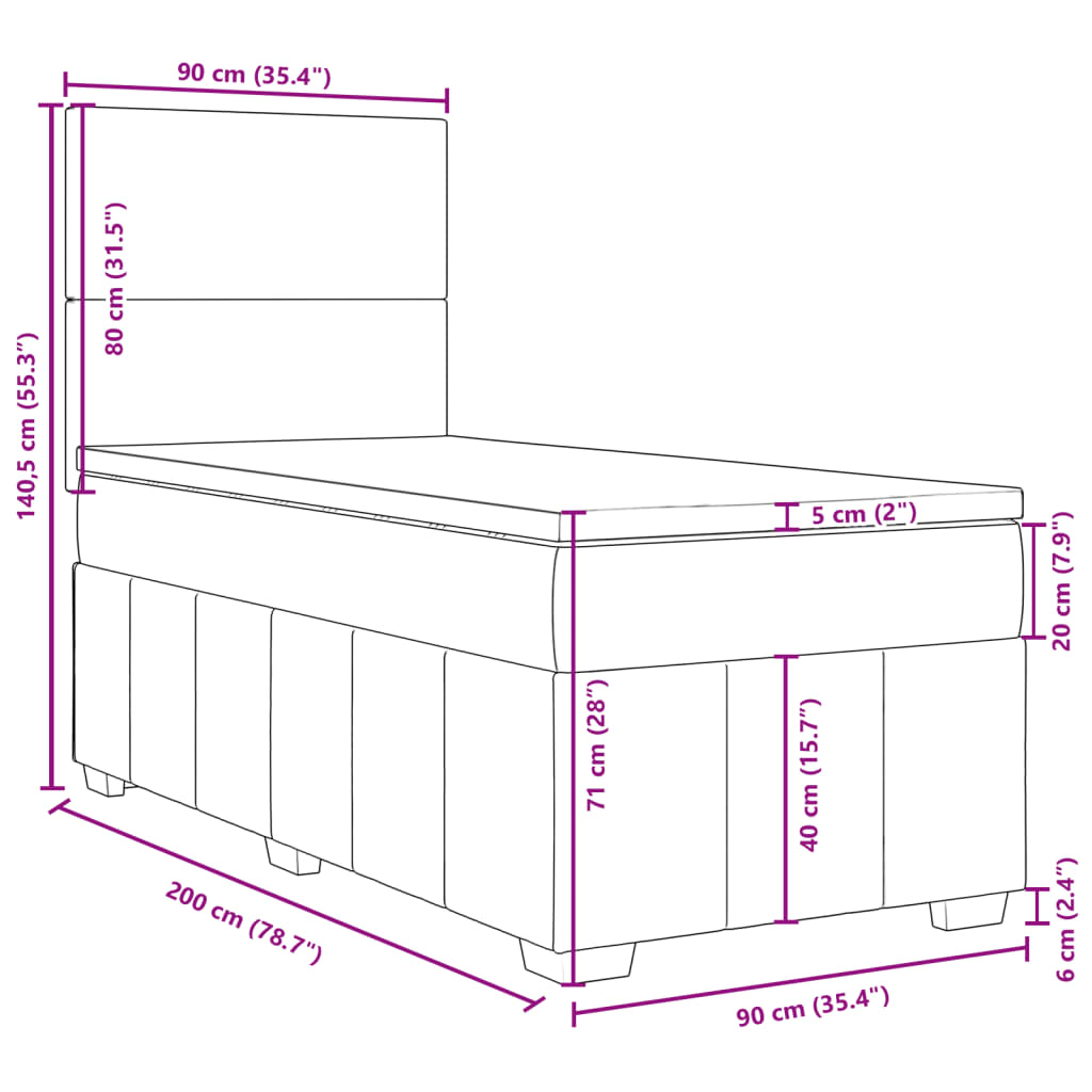 Box Spring Bed with Mattress Cream 90x200 cm Fabric