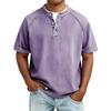 Men's Vintage Washed Henley T-Shirt Casual Solid Color Short Sleeve Tops Breathable Button Placket Tee for St… More