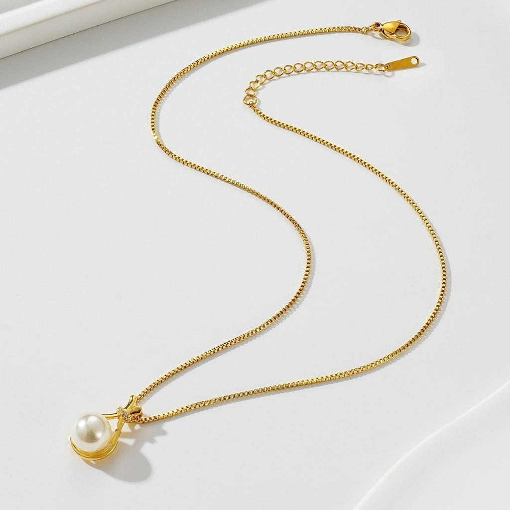 Trendy Gold Stainless Steel Faux Pearl Necklace Pendant, Minimalist Choker, Women's Party Jewelry for Dropshipping