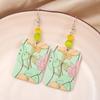 Cat's Eye Stone Color Block 3D Floral Acrylic Earrings for Women