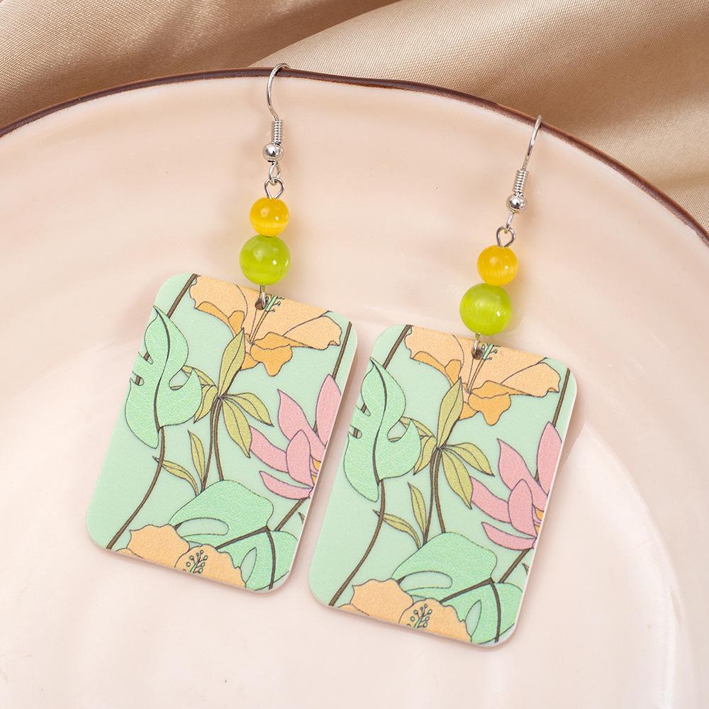 Cat's Eye Stone Color Block 3D Floral Acrylic Earrings for Women