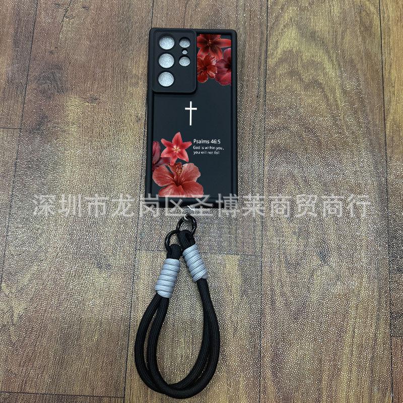 Retro flower for Samsung S24 mobile phone case S25ULTRA portable rope GalaxyS23 emery NOTE20