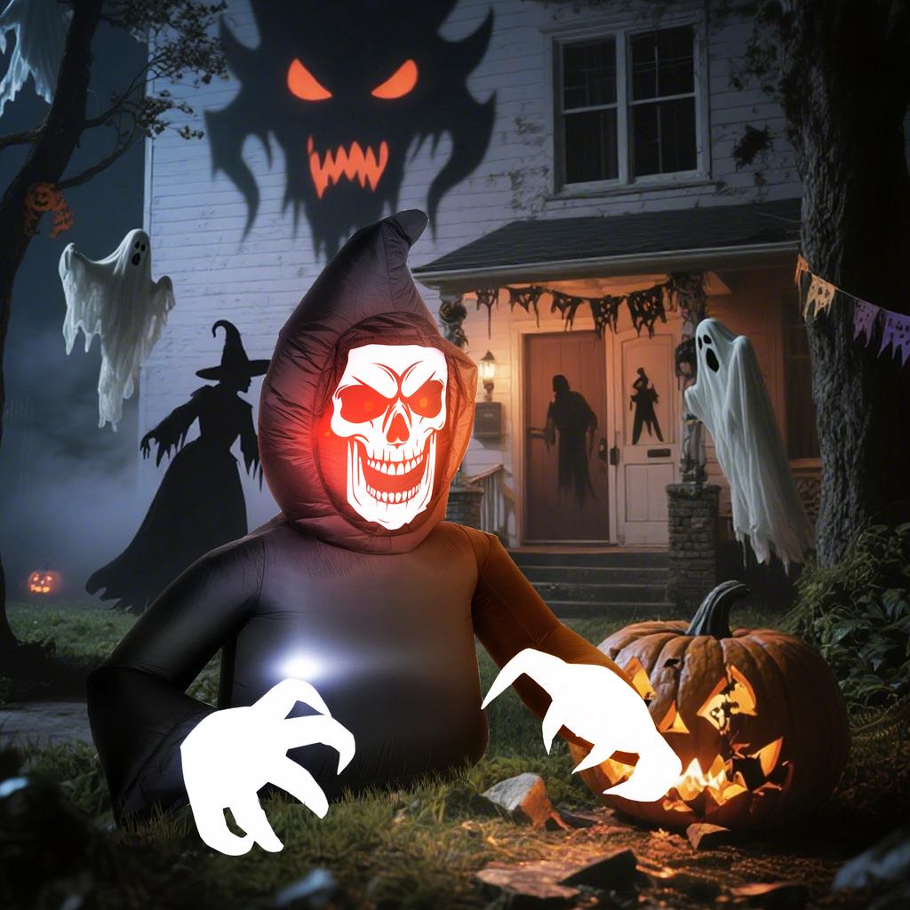Inflatable Halloween Decoration, Grim Reaper, LED Lights, Blower, Cable