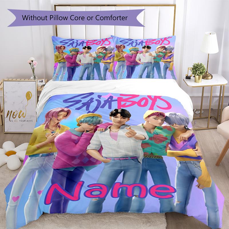 3pcs Custom Name Saja Boys Bedding Set Duvet Cover Closure Includes 1 Duvet Cover & 2 Pillowcases, Soft and Comfortable for All Seasons.