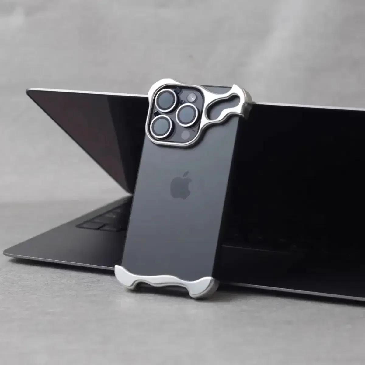 Onregelmatige Metalen Bumper Telefoonhoesje Voor iPhone Air 13 14 15 16 17 Pro Max Plus Lens Film Bescherming Blanke Aluminium Schokbestendige Cover For iPhone 15 Pro zilver