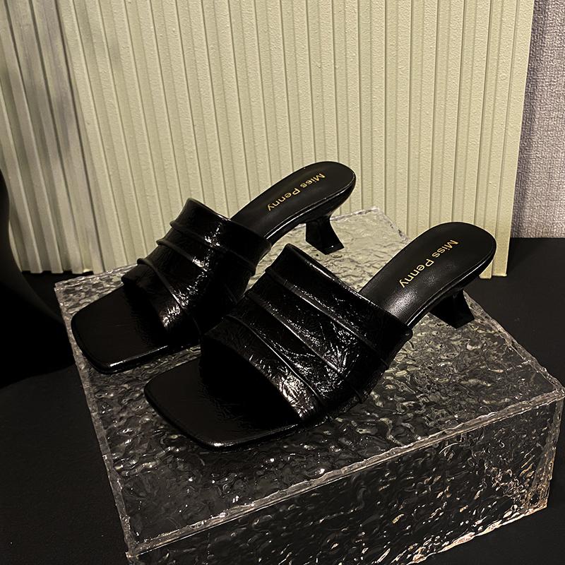 Fashion Summer Fashion Open Toe Women Slippers  Fashion Square Heels Banquet Slides Female Shoes Zapatos De Mujer