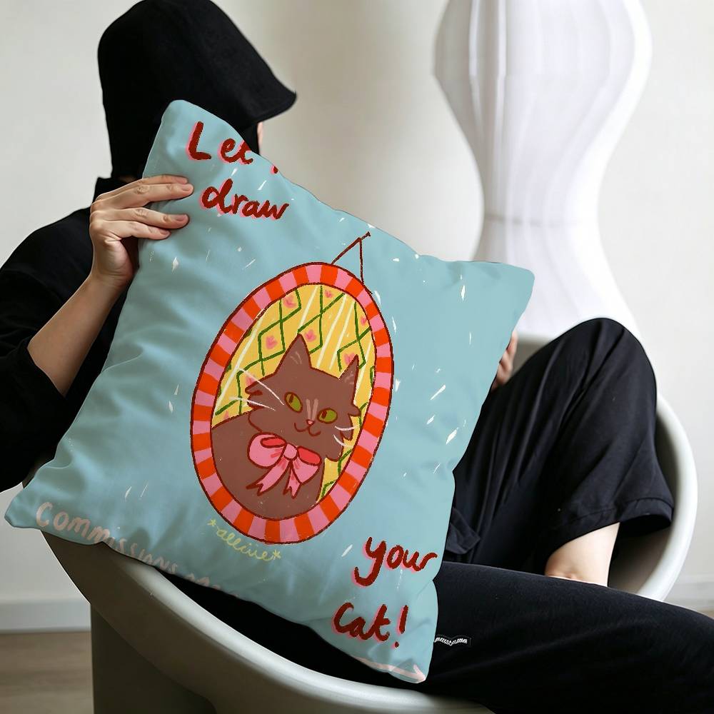 Cute caroon cat portrait photo frame fashion art Cushion Cover Polyester Sofa Cushions Throw Pillows Home Decoration Pillowcover