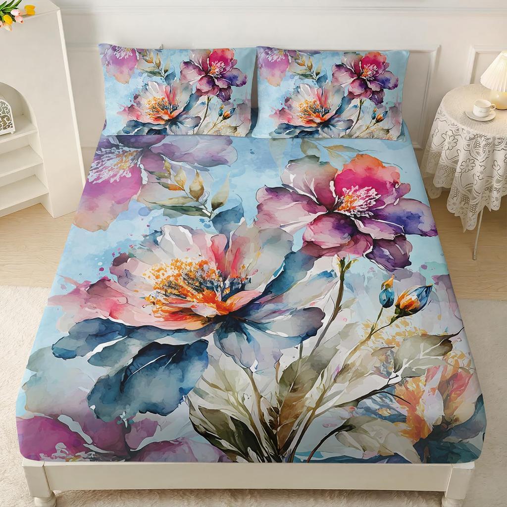 Cute Cartoon Mushroom Pattern Mattress Three-Piece Digital Printing Bedding Set Children Adult