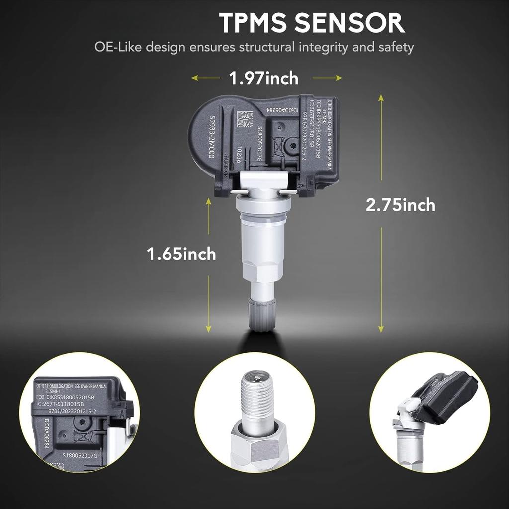 529332M000 315MHZ TPMS Reifendrucksensor Passend für Kia & Hyundai, Kia Soul Forte Optima Sorento Hyundai Accent Elantra GT Touring Sonata 529332M550