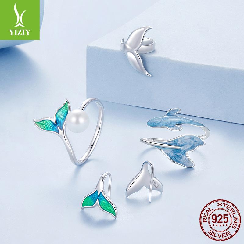 Summer Little Fresh Turtle Ring Earrings Jewelry Set 925 Sterling Silver Starfish Bead Ring Jewelry