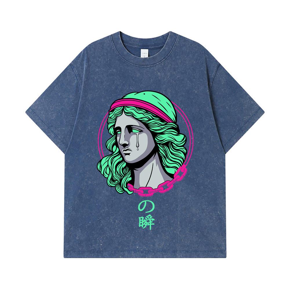 

275 GSM Washed T-shirts 100% Cotton Saint Seiya V29 Shun Print Unisex Heavy Cotton T Shirt 2XL королівський синій колір