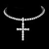 Hip Hop Cross Pendant Layered Necklace, 4mm Rhinestone Tennis Chain Set for Men Women