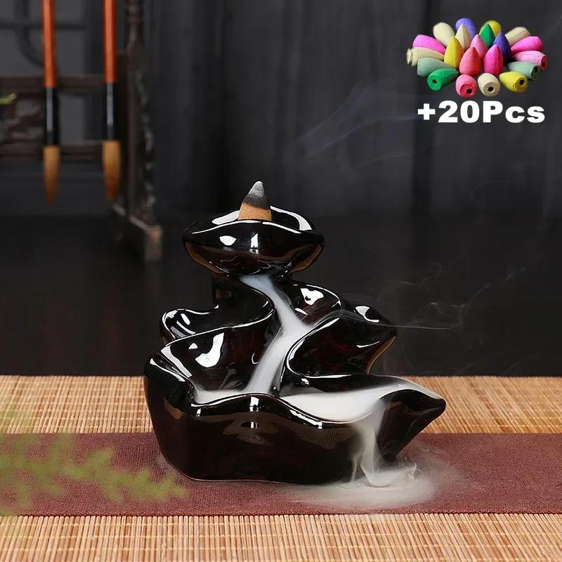 Free 20Pcs Incense Cones Creative Home Decor Backflow Stick Incense Burner Ceramic Censer Home Decoration Use In Home Teahouse