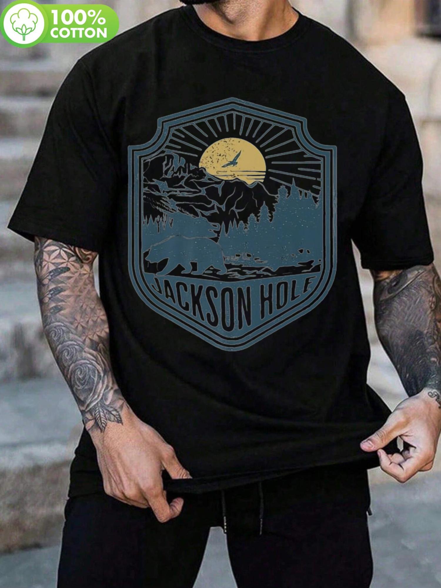 Jackson Hole Wyoming Nature Bear Hiking Outdoors Cotton T-shirt - Crew Neck L
